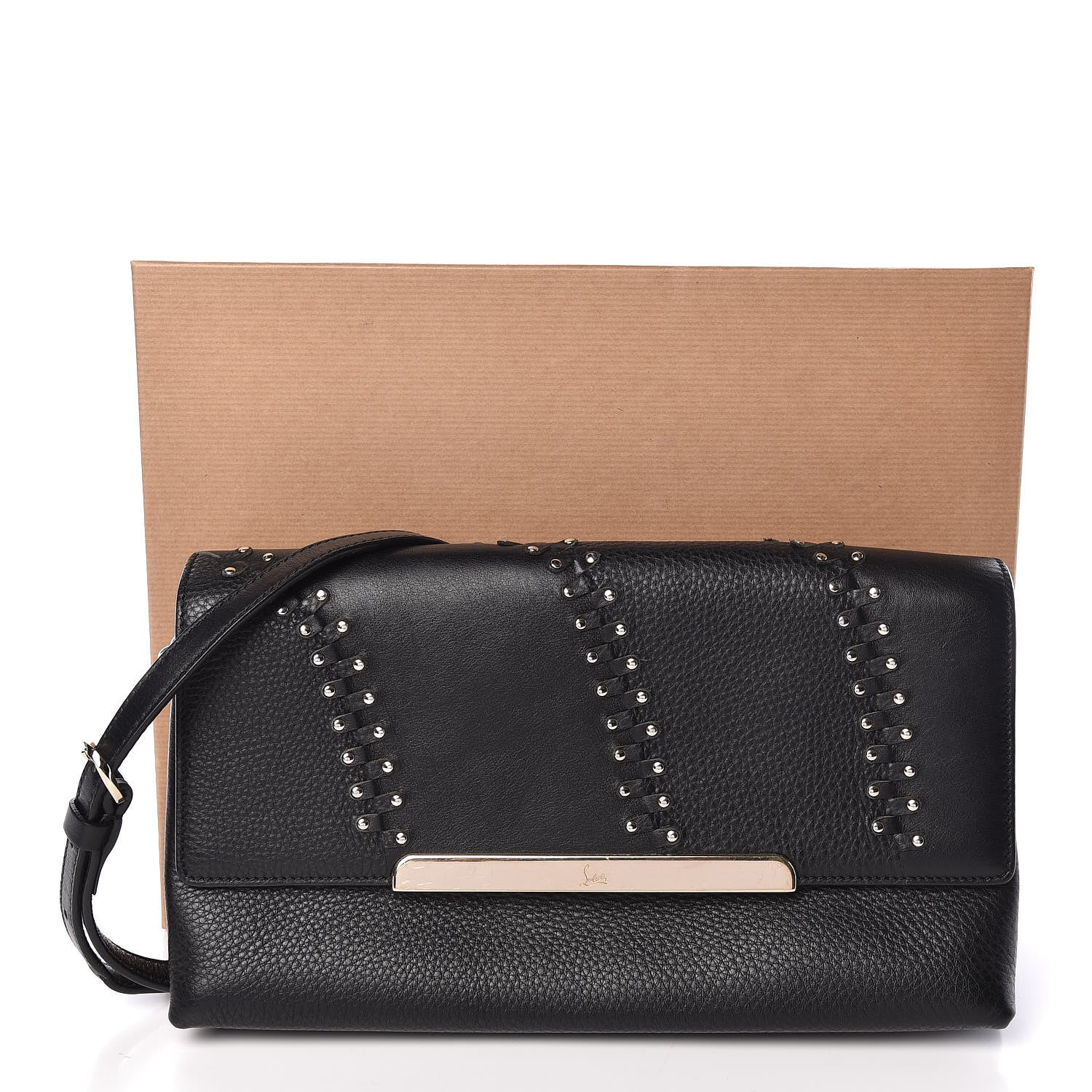 Christian Louboutin Calfskin Studded Frankenloubi Flap Crossbody Clutch Black 10 of 10