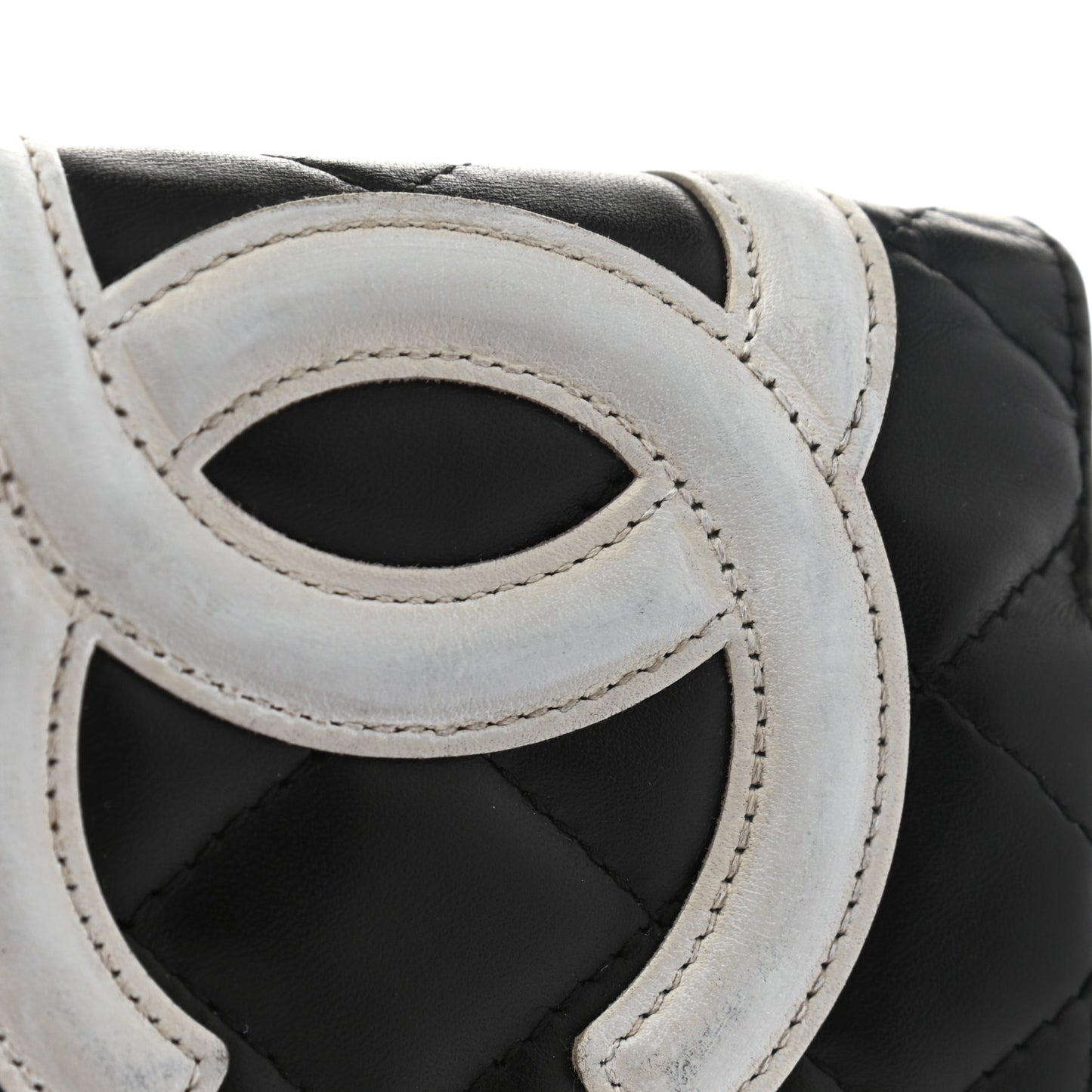 Calfskin Quilted Cambon Bi-Fold Wallet Black White