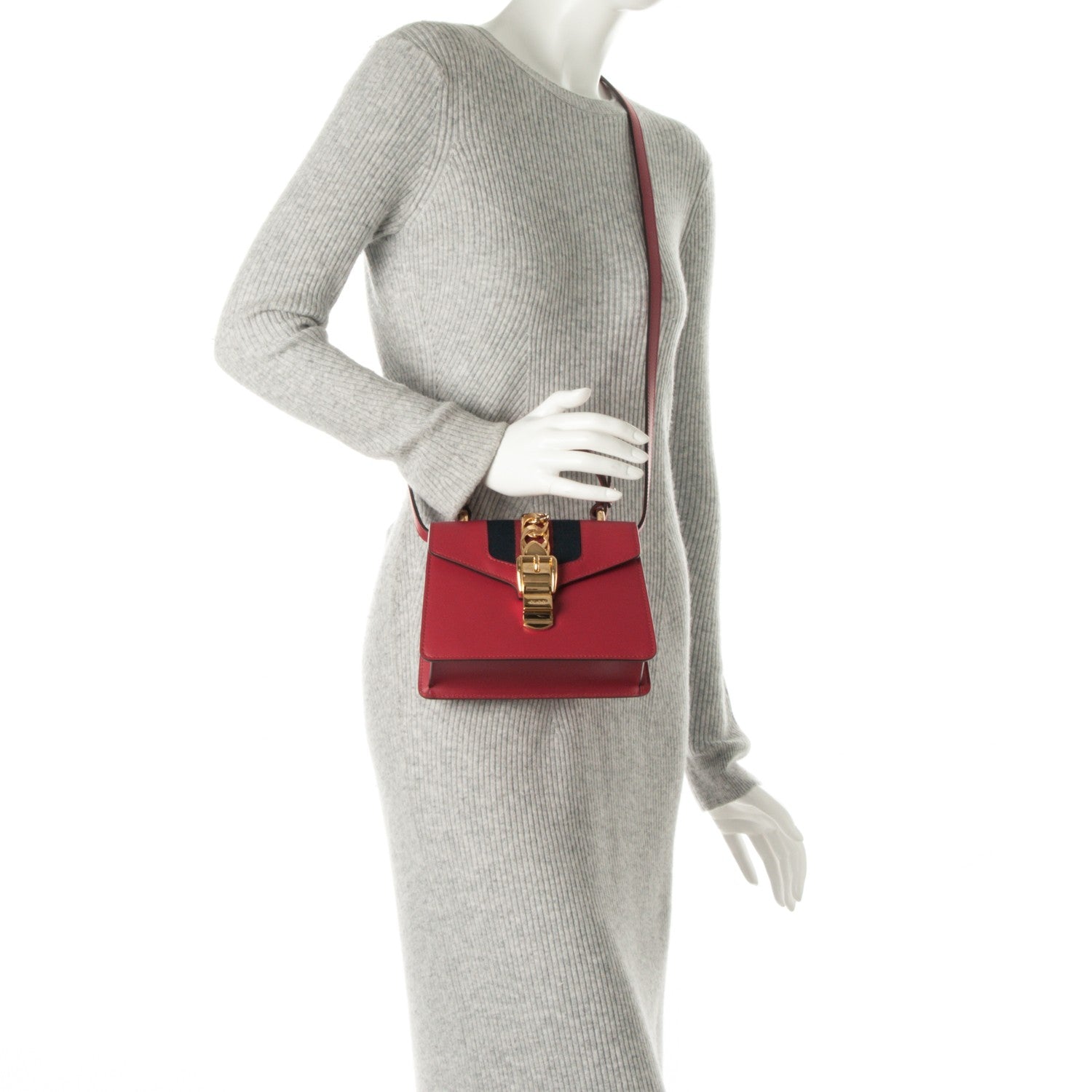 Gucci Calfskin Mini Sylvie Top Handle Bag Hibiscus Red 2 of 7
