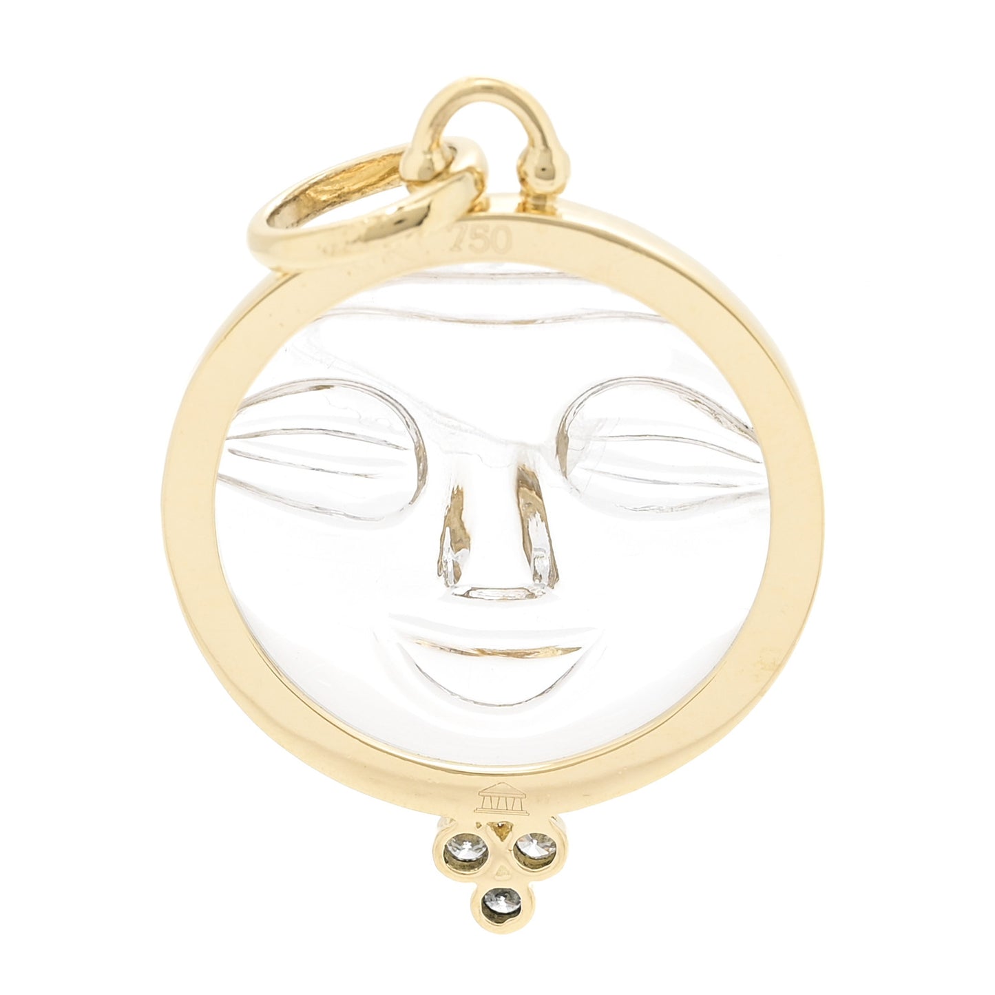 18K Yellow Gold Diamond Rock Crystal Large Moonface Pendant
