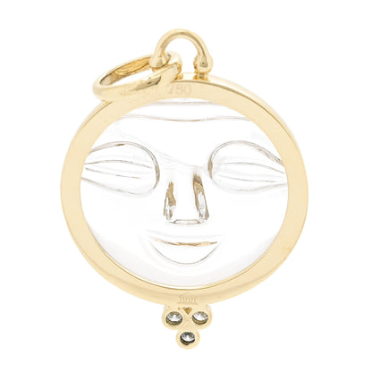 Temple St. Clair 18K Yellow Gold Diamond Rock Crystal Large Moonface Pendant 3 of 3
