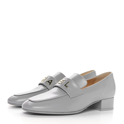 Chanel Shiny Calfskin Logo Loafers 36.5 Light Grey 3 of 10