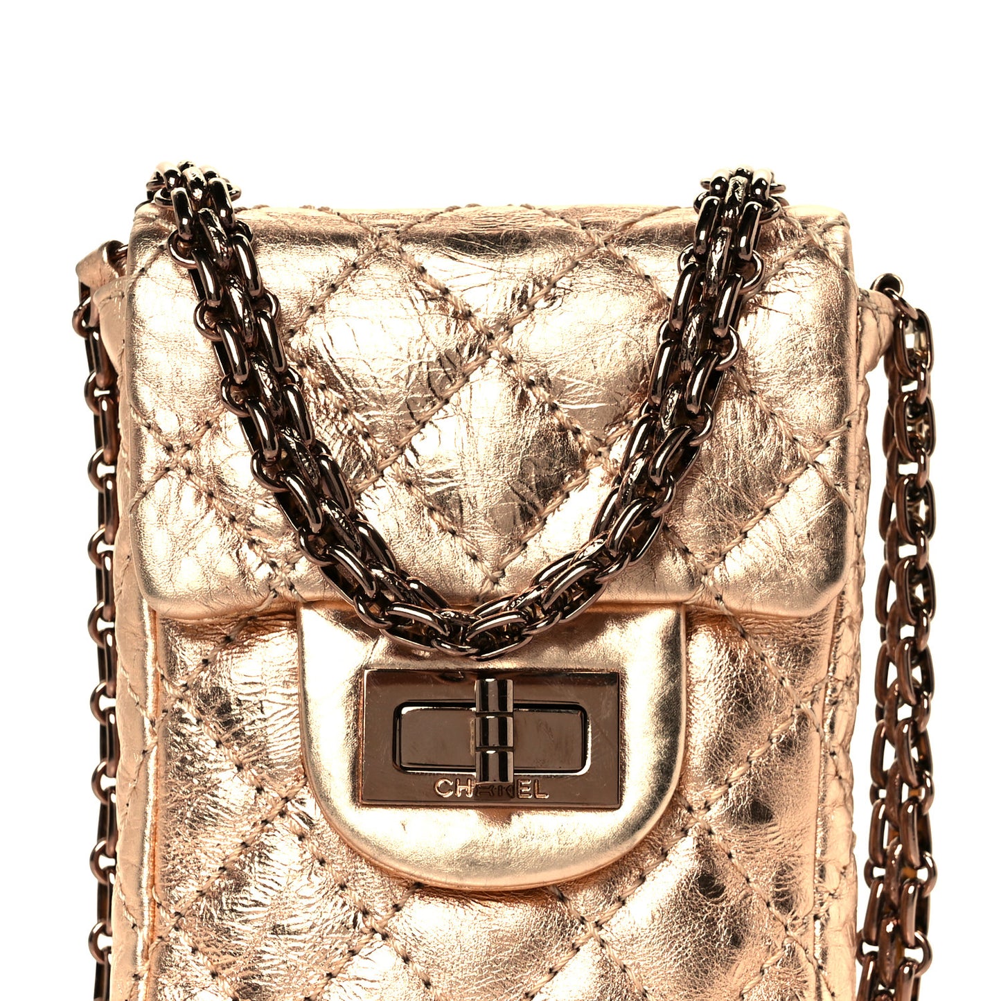 Metallic Aged Calfskin Quilted 2.55 Reissue Phone Case Rose Gold