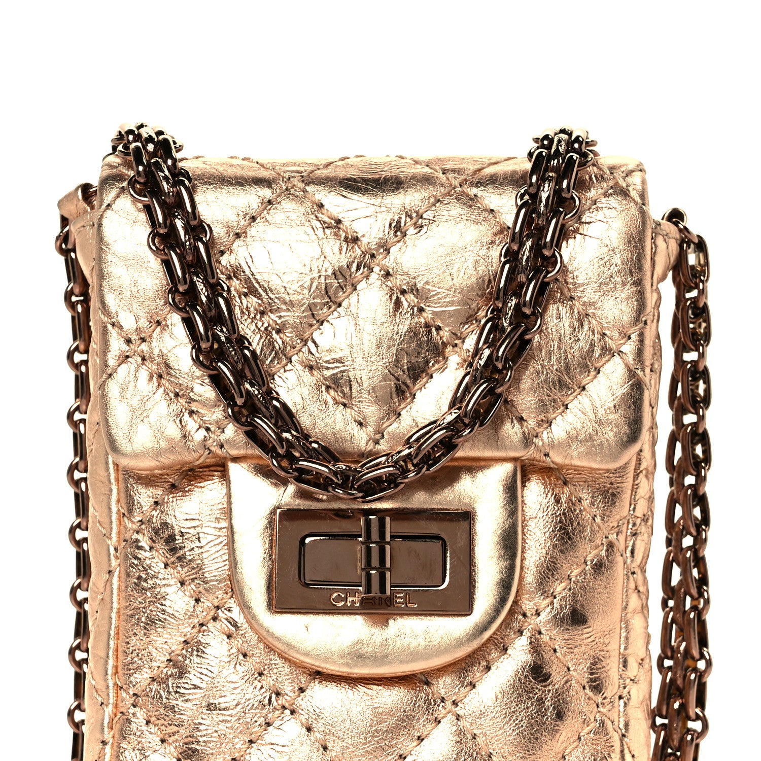 Chanel Metallic Aged Calfskin Quilted 2.55 Reissue Phone Case Rose Gold 8 of 10