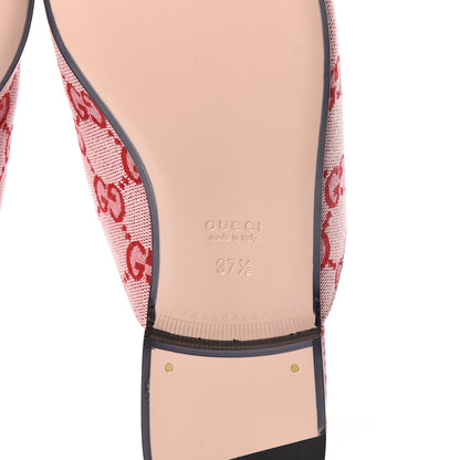 Gucci Canvas GG Monogram Horsebit Womens Princetown Slippers 37.5 Gardenia Hibiscus Red 6 of 9
