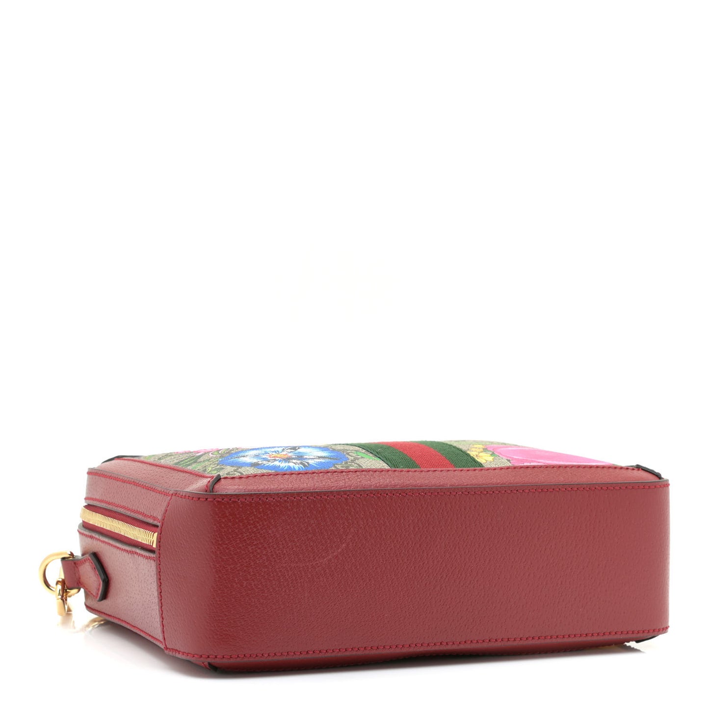 GG Supreme Monogram Flora Web Small Ophidia Top Handle Shoulder Bag Hibiscus Red