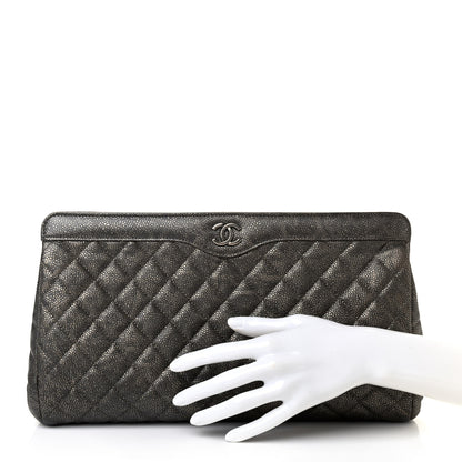Chanel Metallic Caviar Quilted Clutch Dark Silver 2 of 9