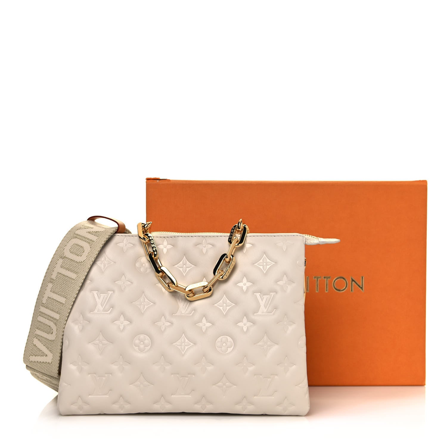 Louis Vuitton Lambskin Embossed Monogram Coussin PM Cream 12 of 12