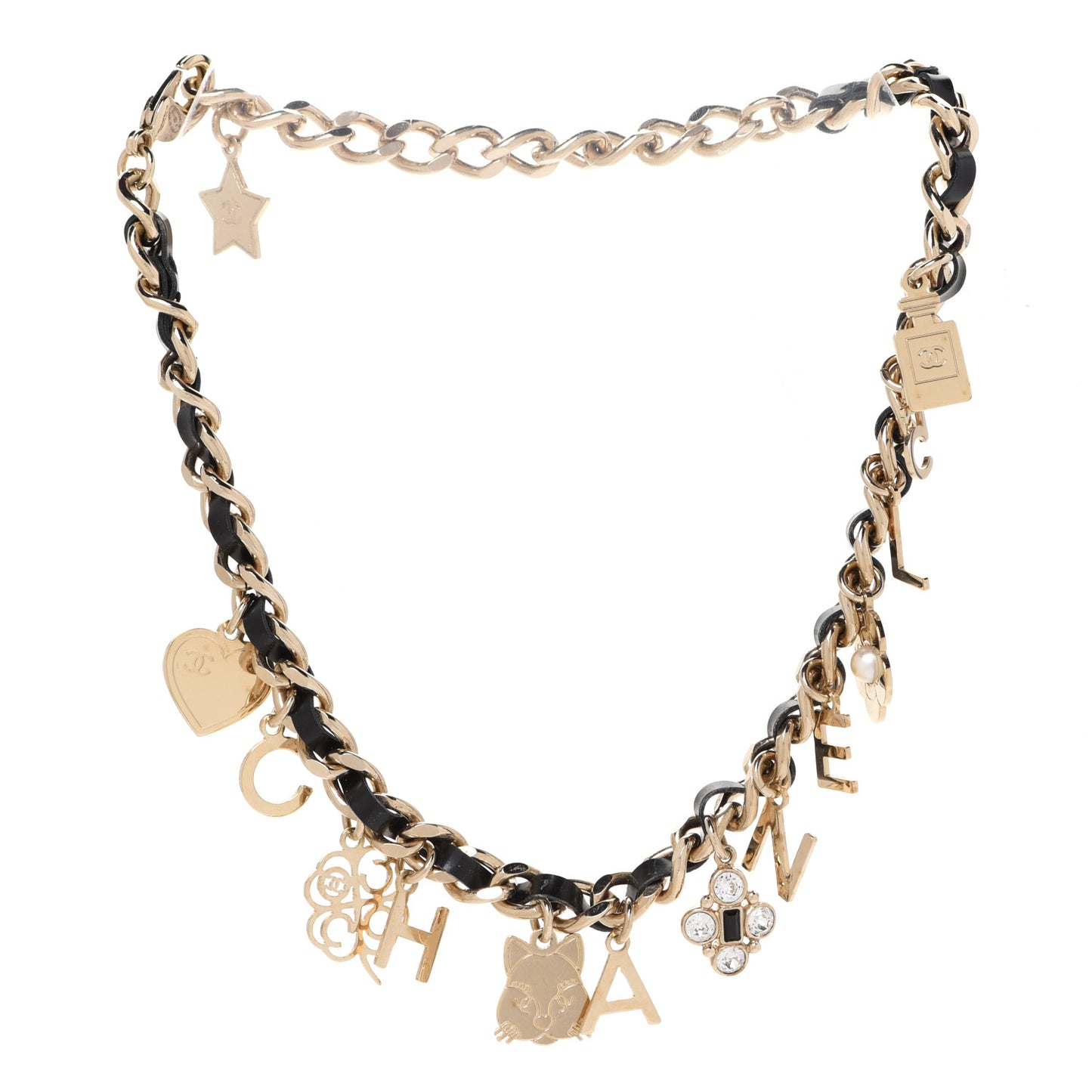 Lambskin Crystal CC Logo Charming Choker Gold Black