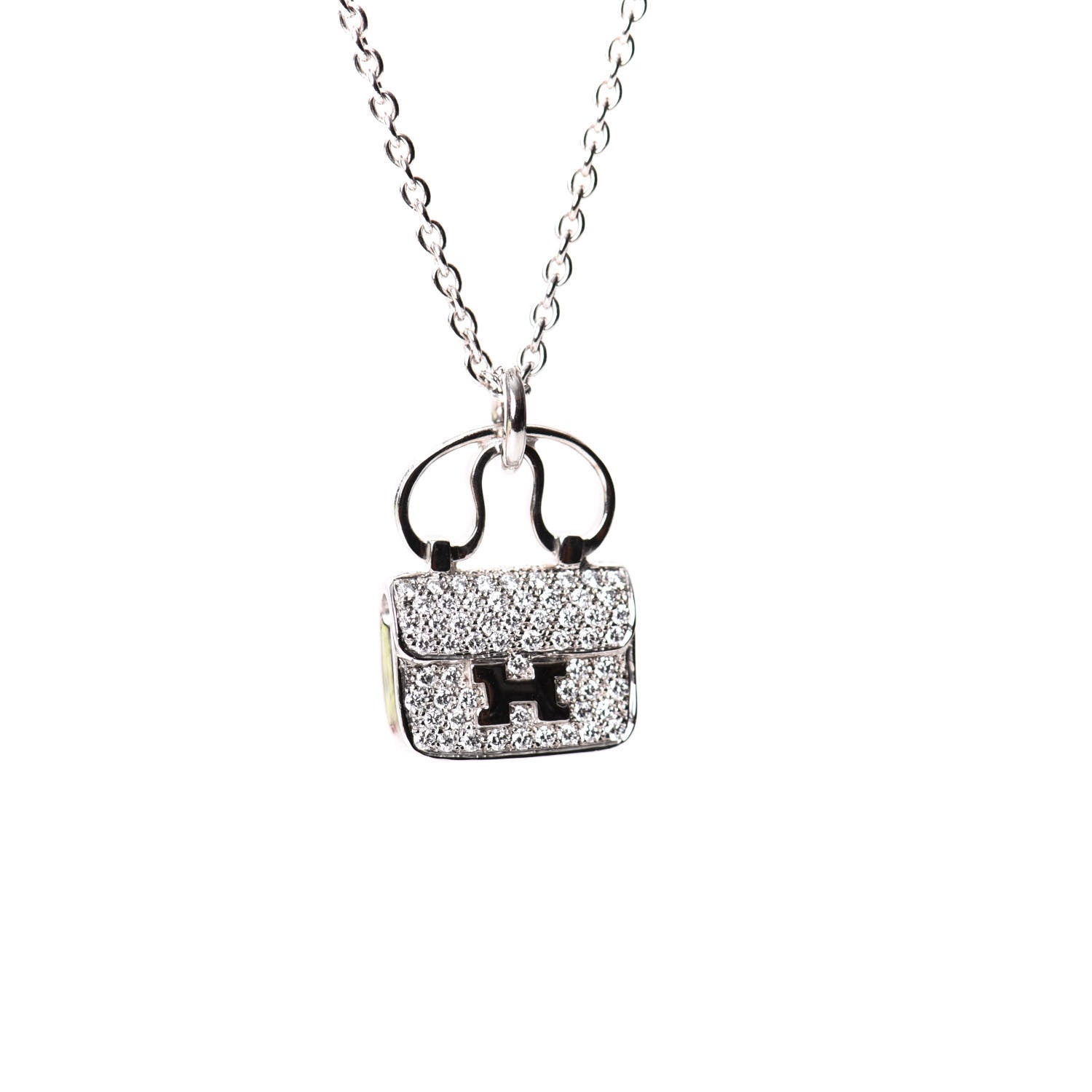Hermes 18K White Gold Diamond Constance Amulette Pendant Necklace 5 of 7