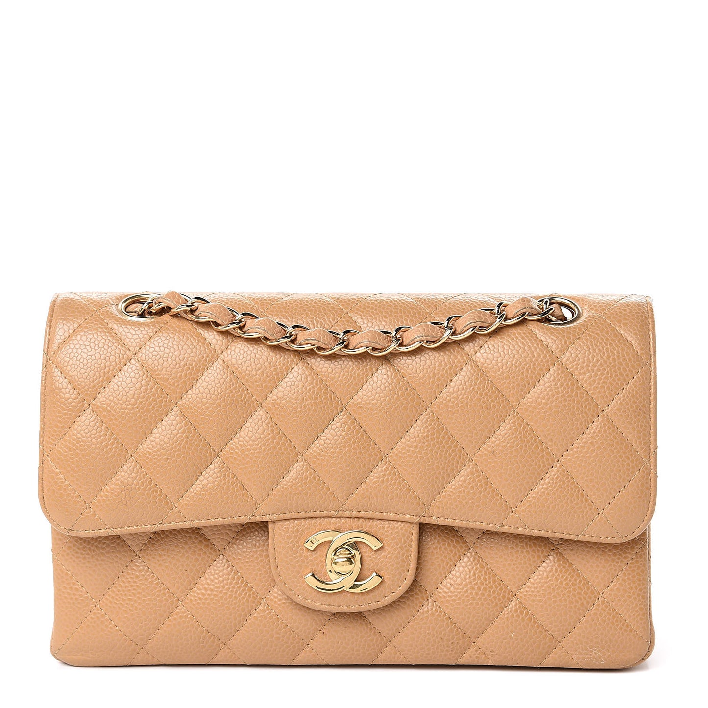 Caviar Quilted Small Double Flap Beige
