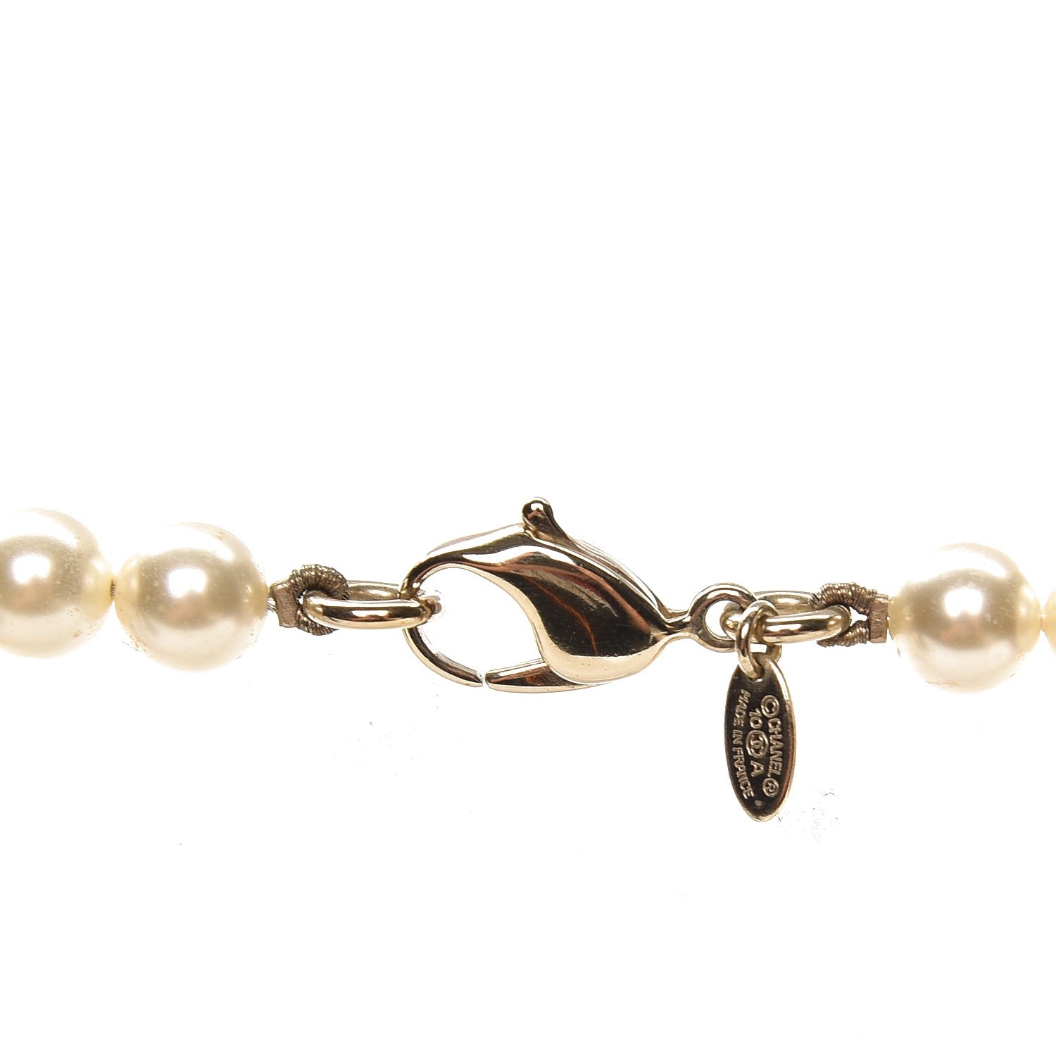 Chanel Graduated Pearl Crystal CC Long Necklace Light Gold 4 of 5