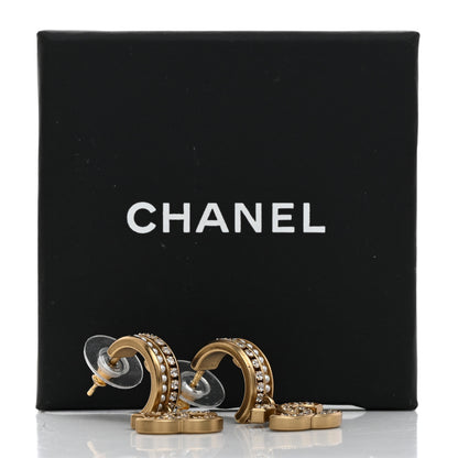 Chanel Crystal Pearl CC Hoop Drop Earrings Gold 5 of 5