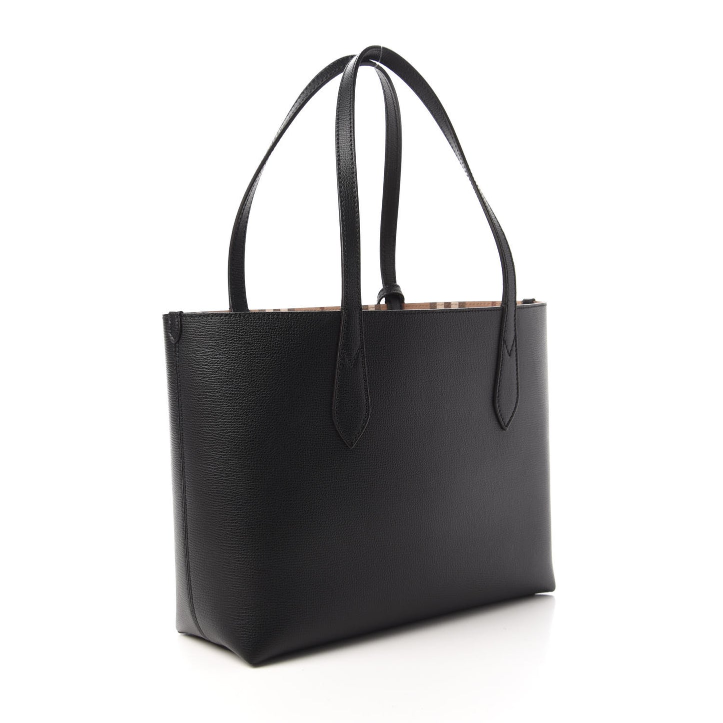 Grainy Calfskin Haymarket Check Small Reversible Tote Black