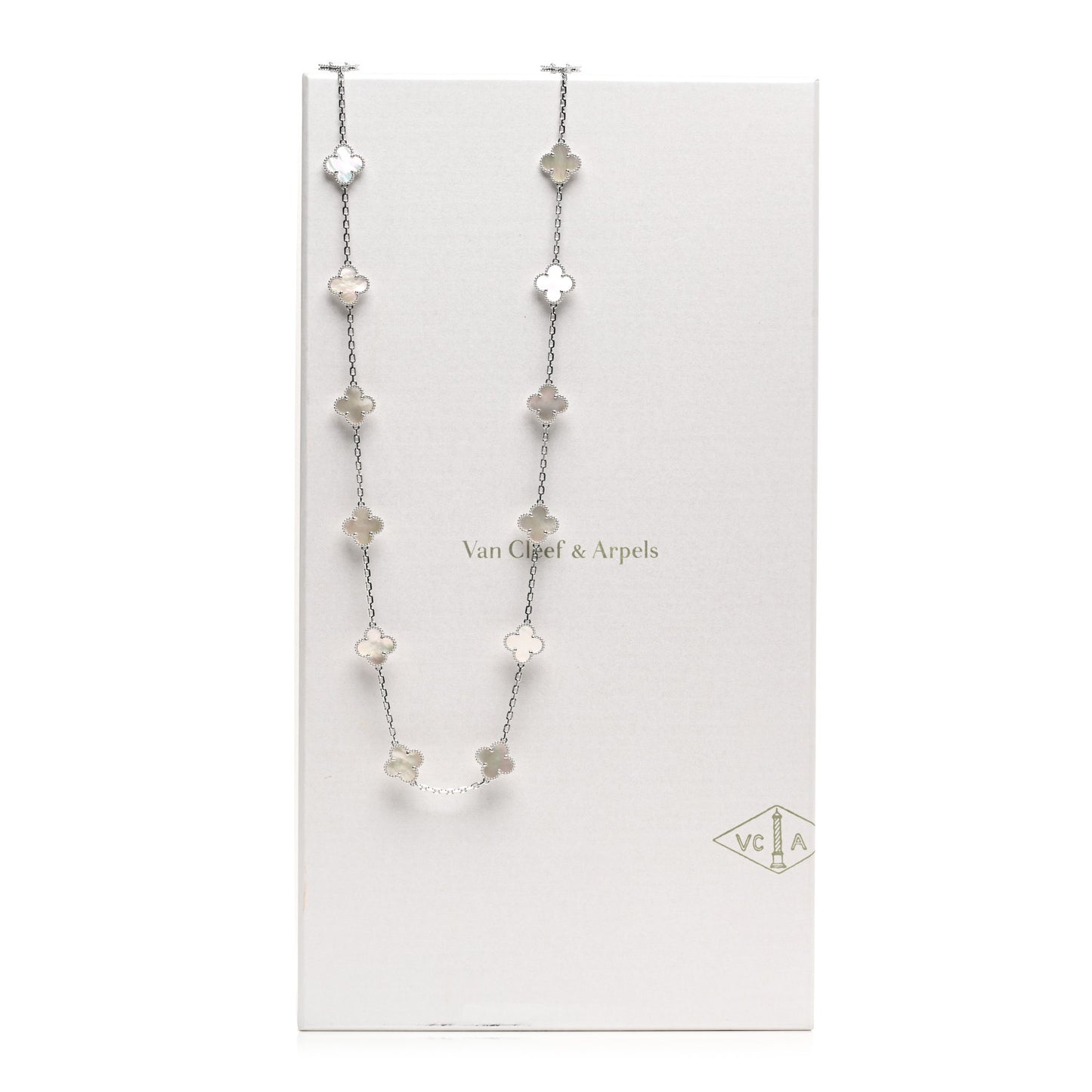 18K White Gold Mother of Pearl 20 Motifs Vintage Alhambra Necklace
