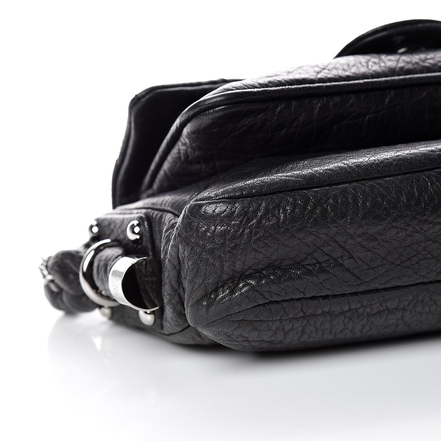 Distressed Lambskin Small Lady Braid Flap Black