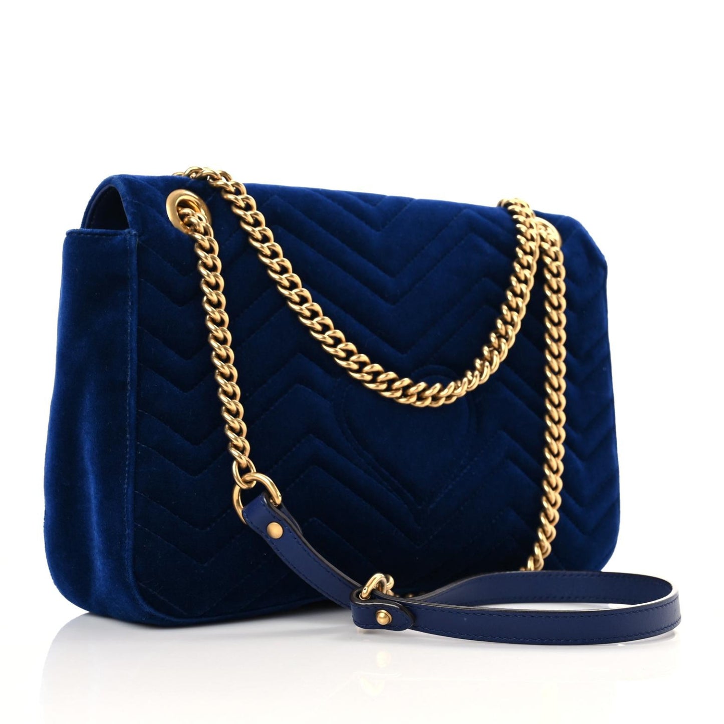 Velvet Matelasse Medium GG Marmont Shoulder Bag Cobalt Blue