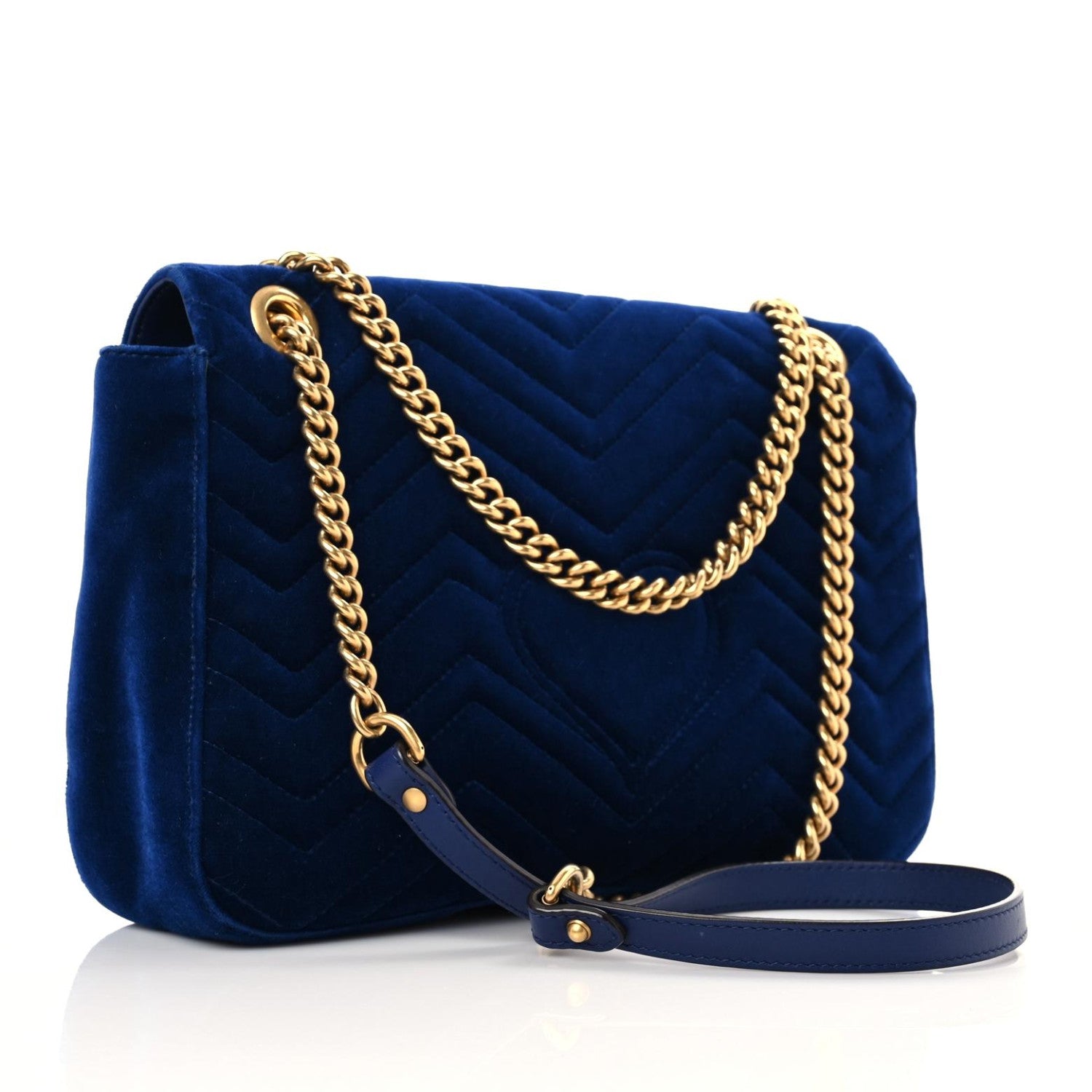 Gucci Velvet Matelasse Medium GG Marmont Shoulder Bag Cobalt Blue 3 of 15