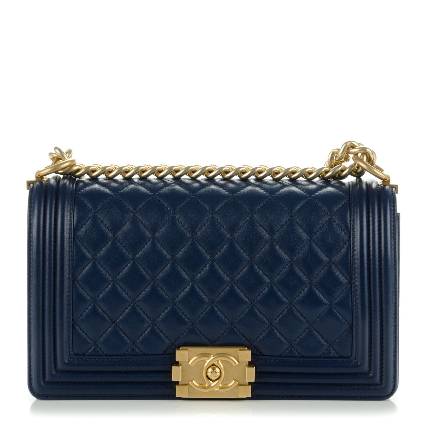 Lambskin Quilted Medium Boy Flap Dark Blue