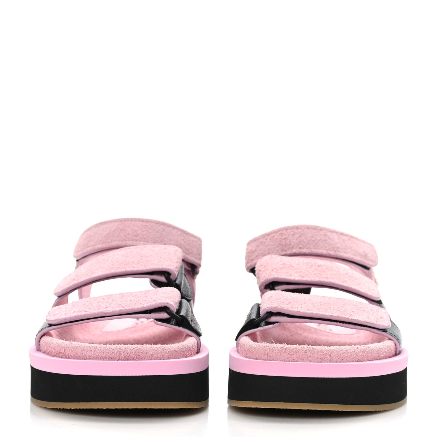 Suede Calfskin Velcro Flat Sandals 37 Light Pink
