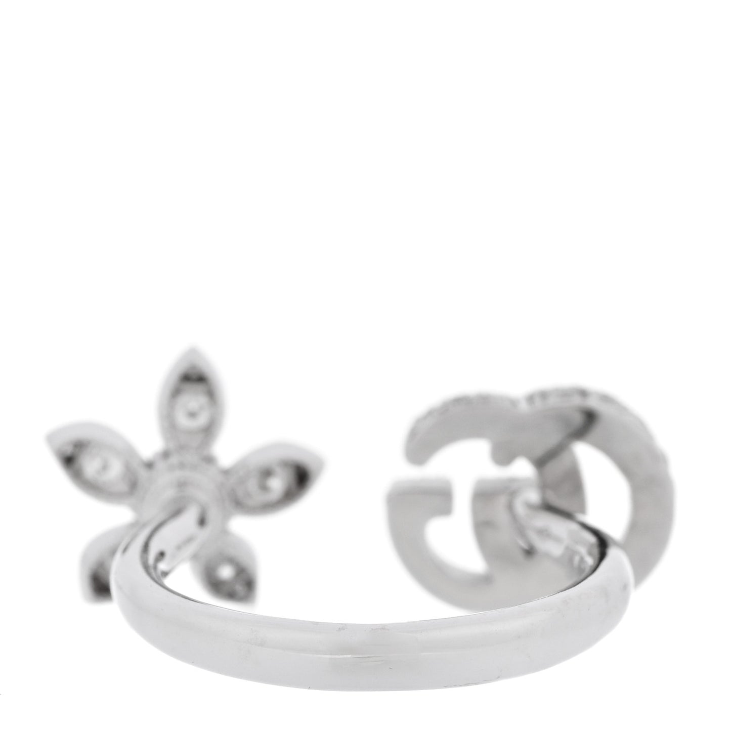 18K White Gold Diamond Flora GG Open Ring 49 4.75