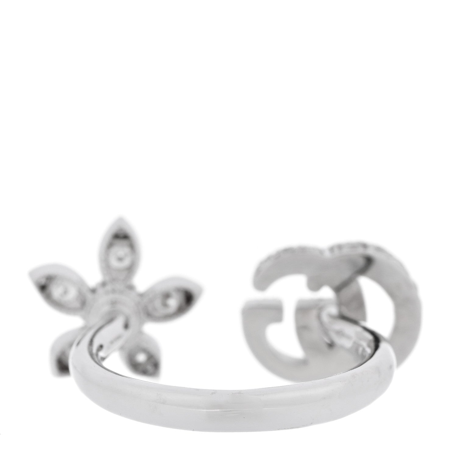 Gucci 18K White Gold Diamond Flora GG Open Ring 49 4.75 4 of 6