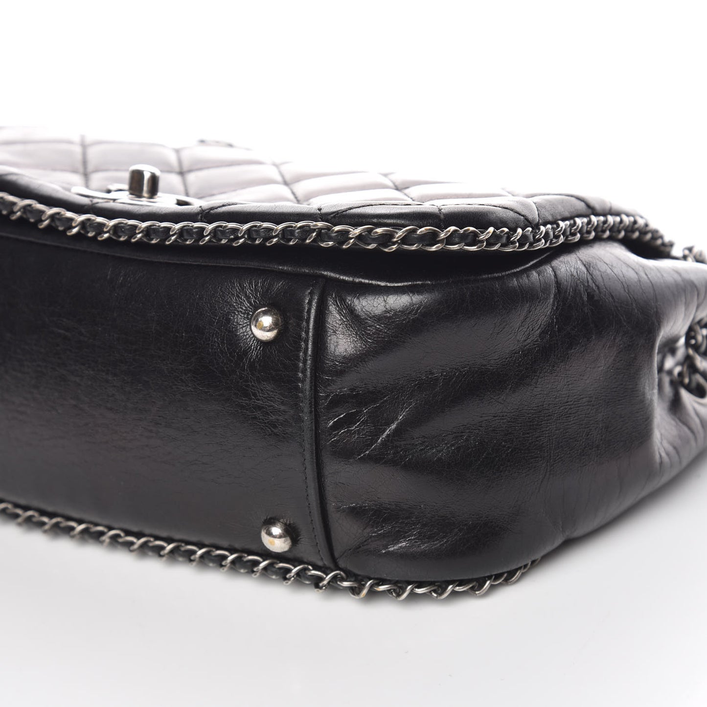 Calfskin Quilted Small CC Enchained Accordion Flap Black