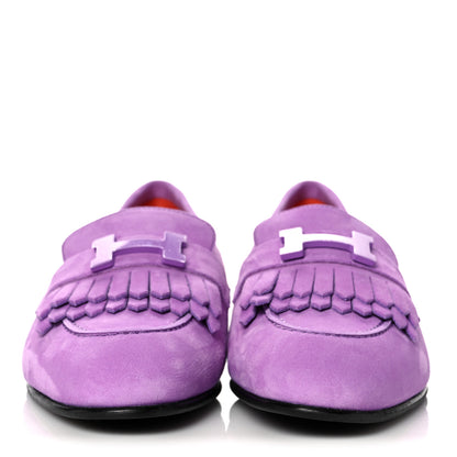 Hermes Suede Goatskin Womens Royal Loafers 36 Violet Parme 2 of 9