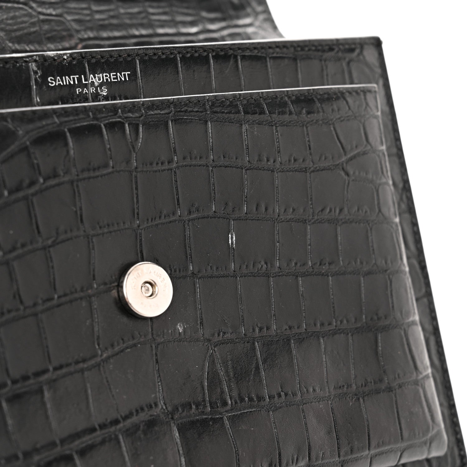 Saint Laurent Calfskin Crocodile Embossed Medium Monogram Sunset Black 15 of 19