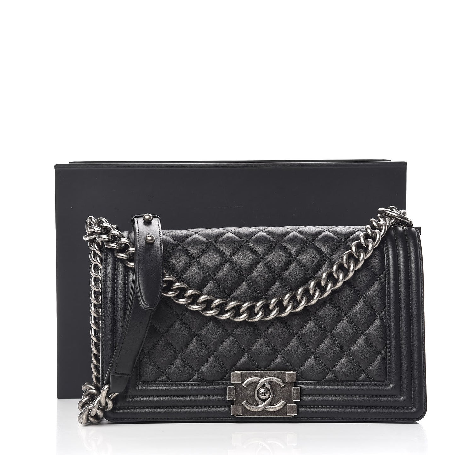Calfskin Quilted Medium Boy Flap Black