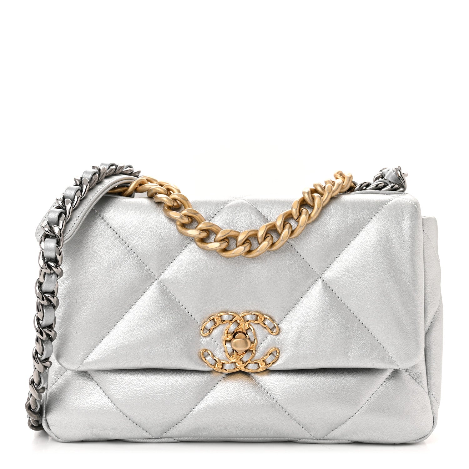 Chanel Metallic Goatskin Quilted Medium Chanel 19 Flap Silver 1 of 11