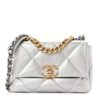 Chanel Metallic Goatskin Quilted Medium Chanel 19 Flap Silver 1 of 11
