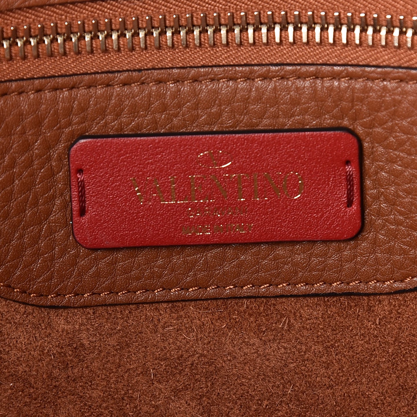 Grained Calfskin Rockstud Shoulder Tote Bright Cognac