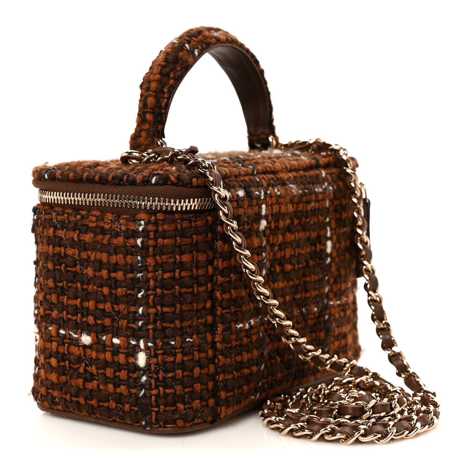 Chanel Tweed Small Top Handle Vanity Case With Chain Brown Multicolor 3 of 11