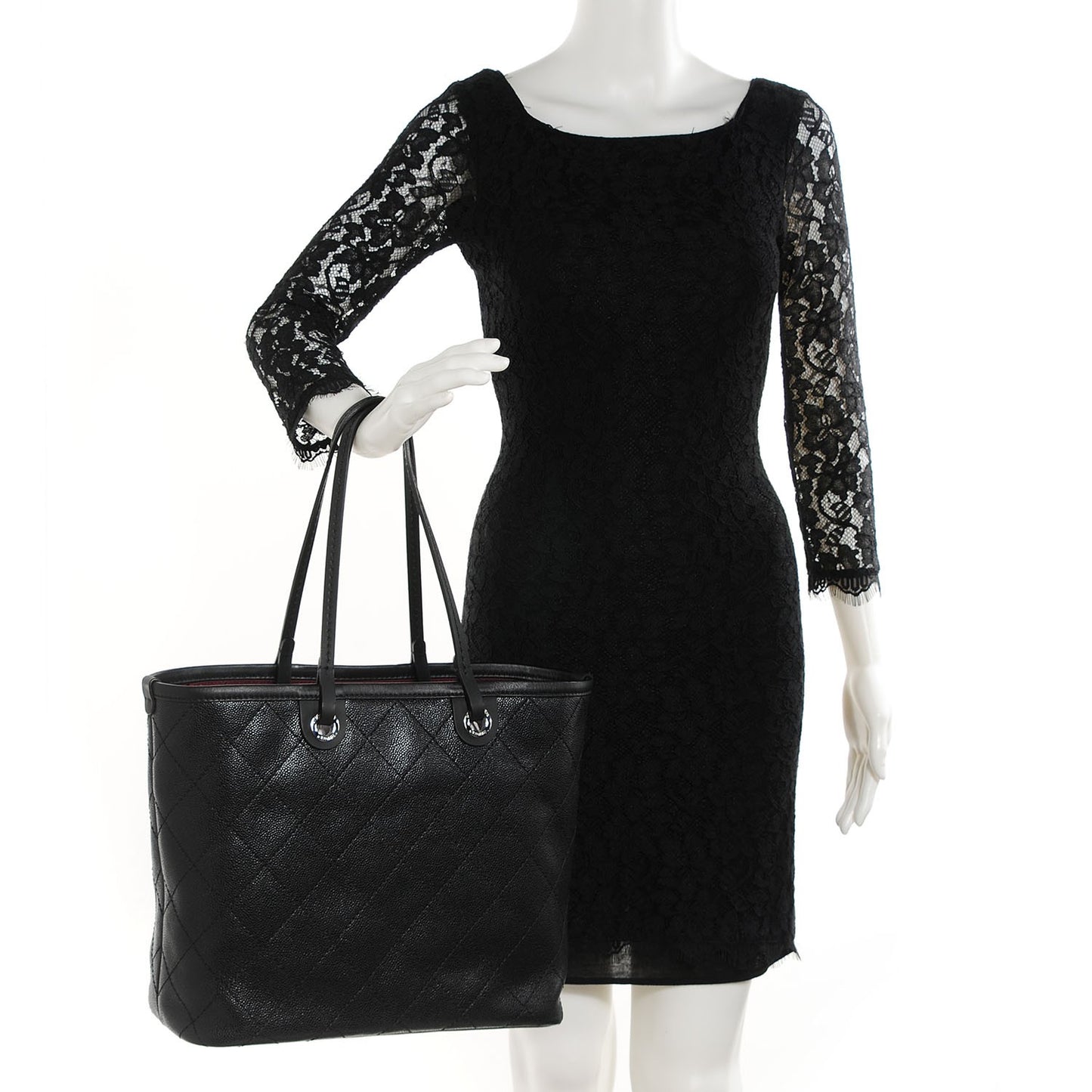 Grained Calfskin Shopping Fever Tote Black