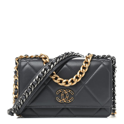 Chanel Lambskin Quilted Chanel 19 Wallet On Chain WOC Dark Grey 1 of 11