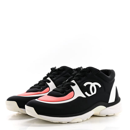 Chanel Lycra Fabric Womens CC Sneakers 37.5 Black White Pink 3 of 9