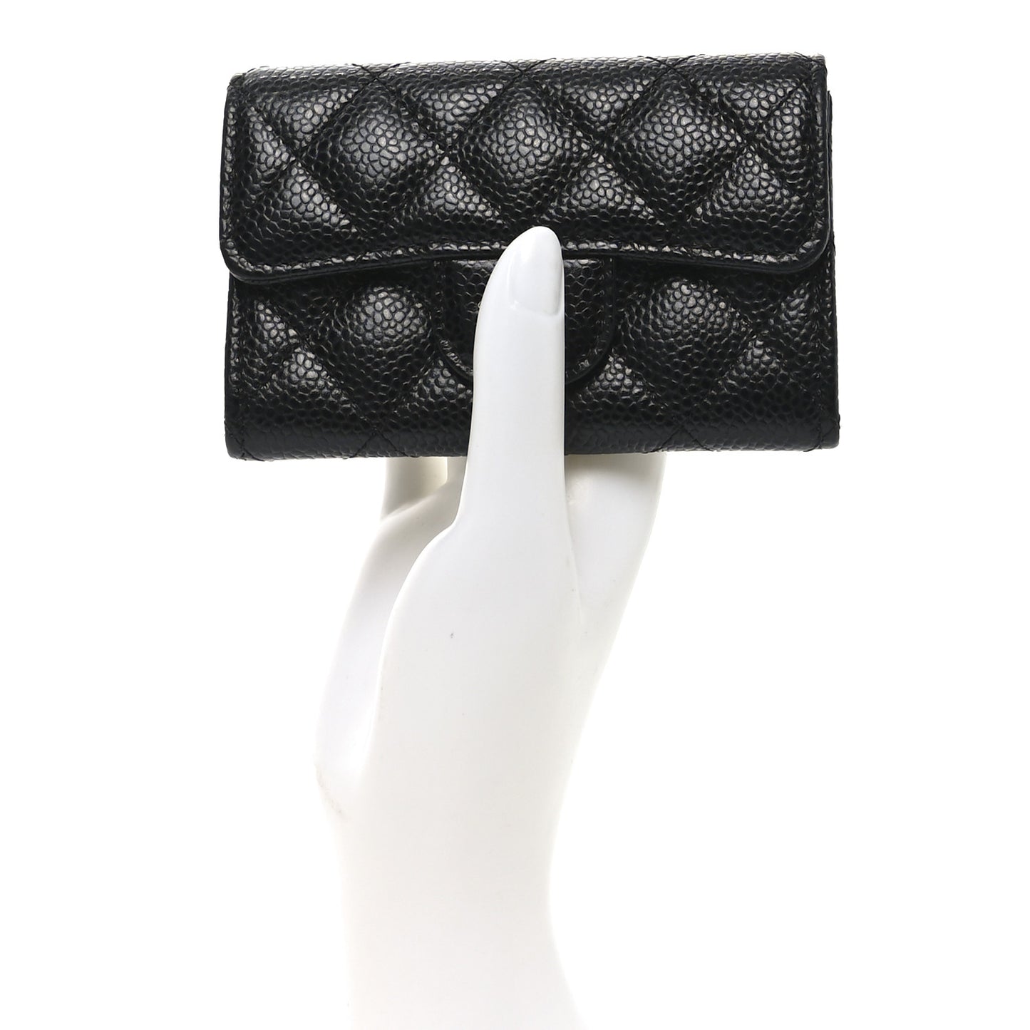 Caviar Quilted Flap Card Holder Black
