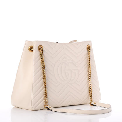 Gucci Calfskin Matelasse Medium GG Marmont Shoulder Tote Bag White 4 of 8