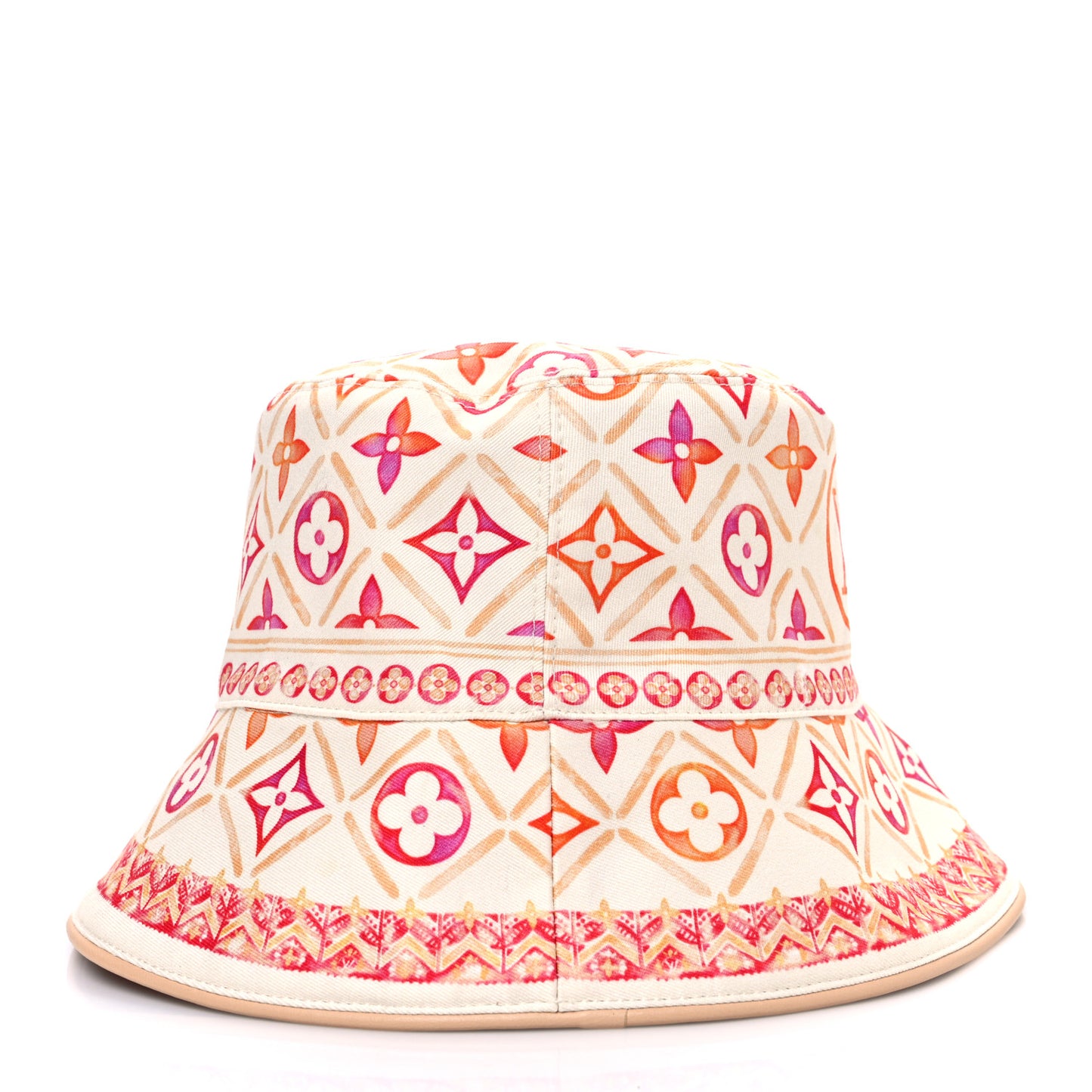 Cotton Monogram Flower Tile Reversible Bucket Hat M Beige