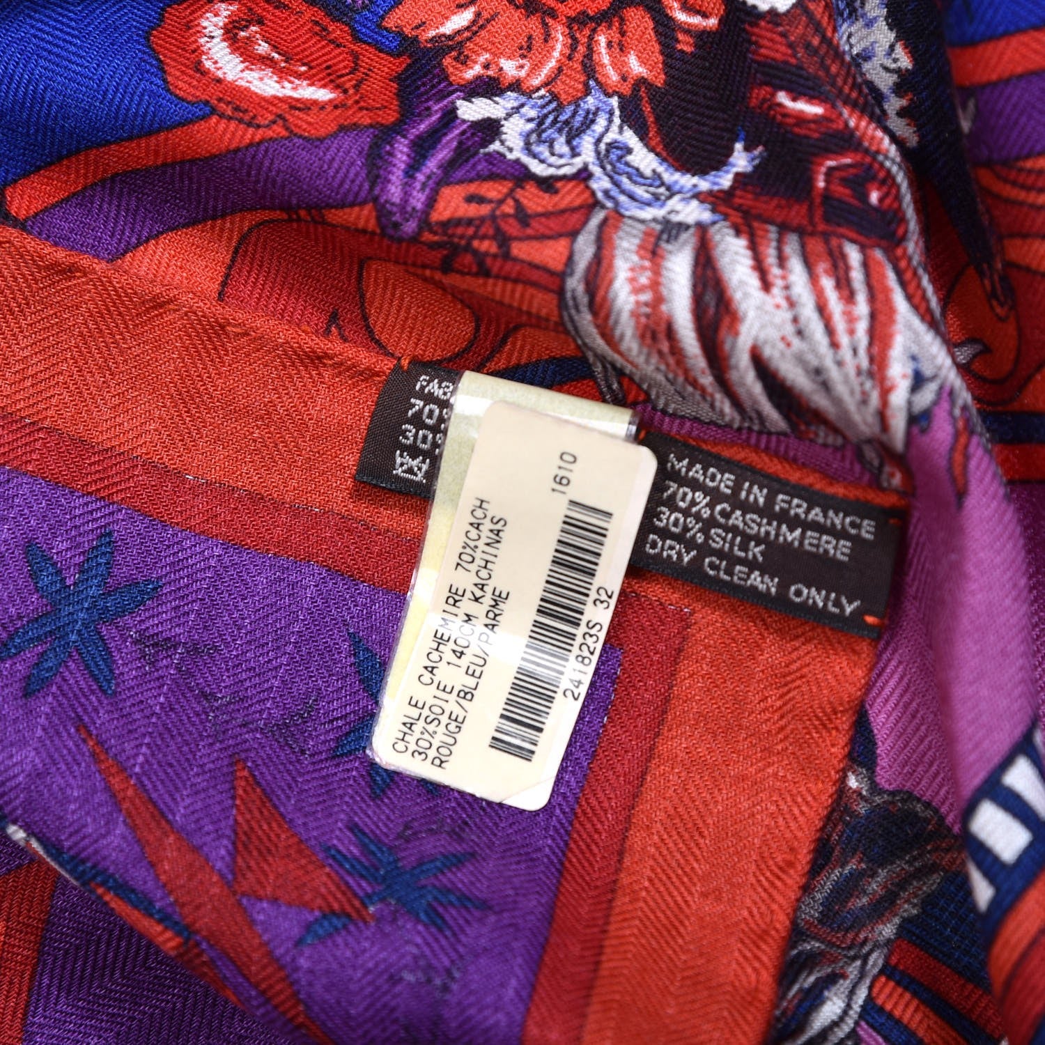 Hermes Cashmere Silk Kachinas Shawl 140 Rouge Bleu Parme 5 of 7
