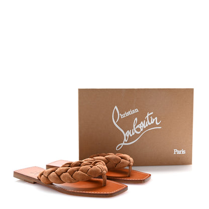 Christian Louboutin Veau Velours Braided Briotonga Flat Sandals 39.5 Biscotto 9 of 9