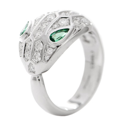Bulgari 18K White Gold Diamond Emerald Serpenti Seduttori Ring 52 6 1 of 8