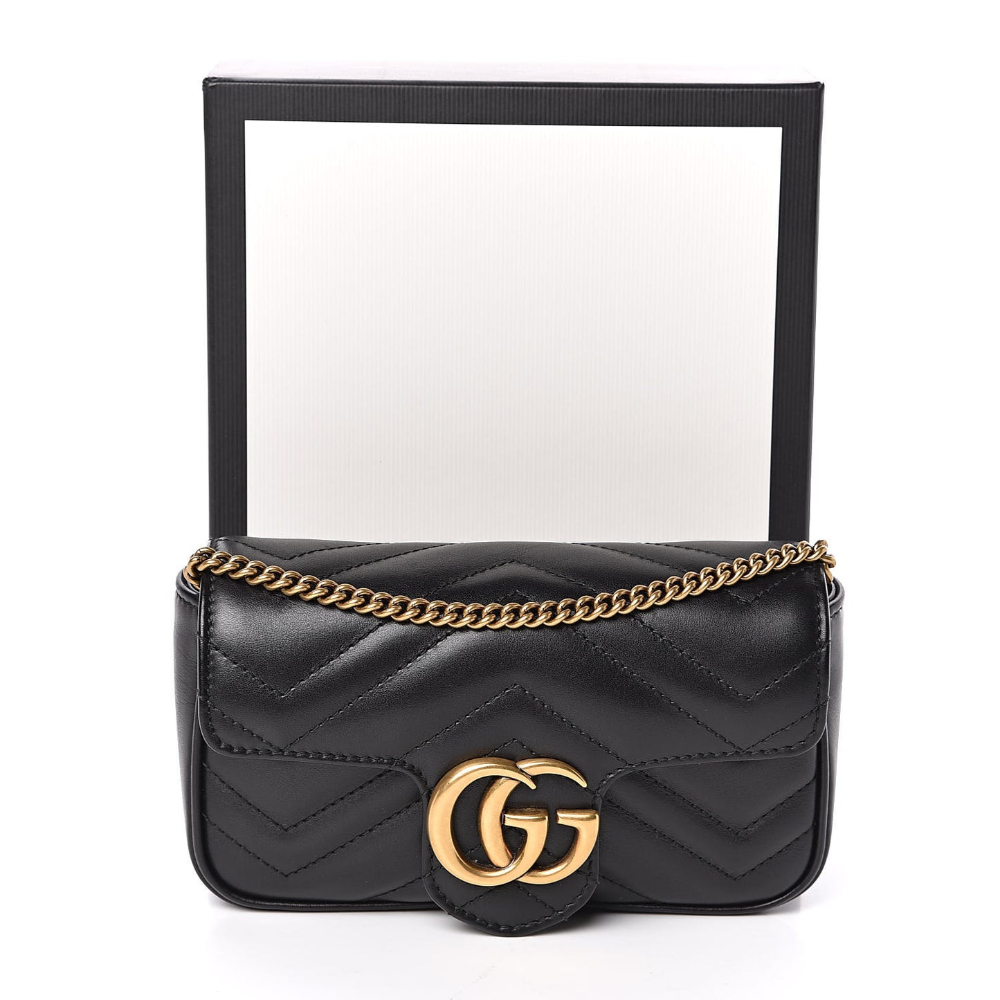 Calfskin Matelasse Super Mini GG Marmont Shoulder Bag Black
