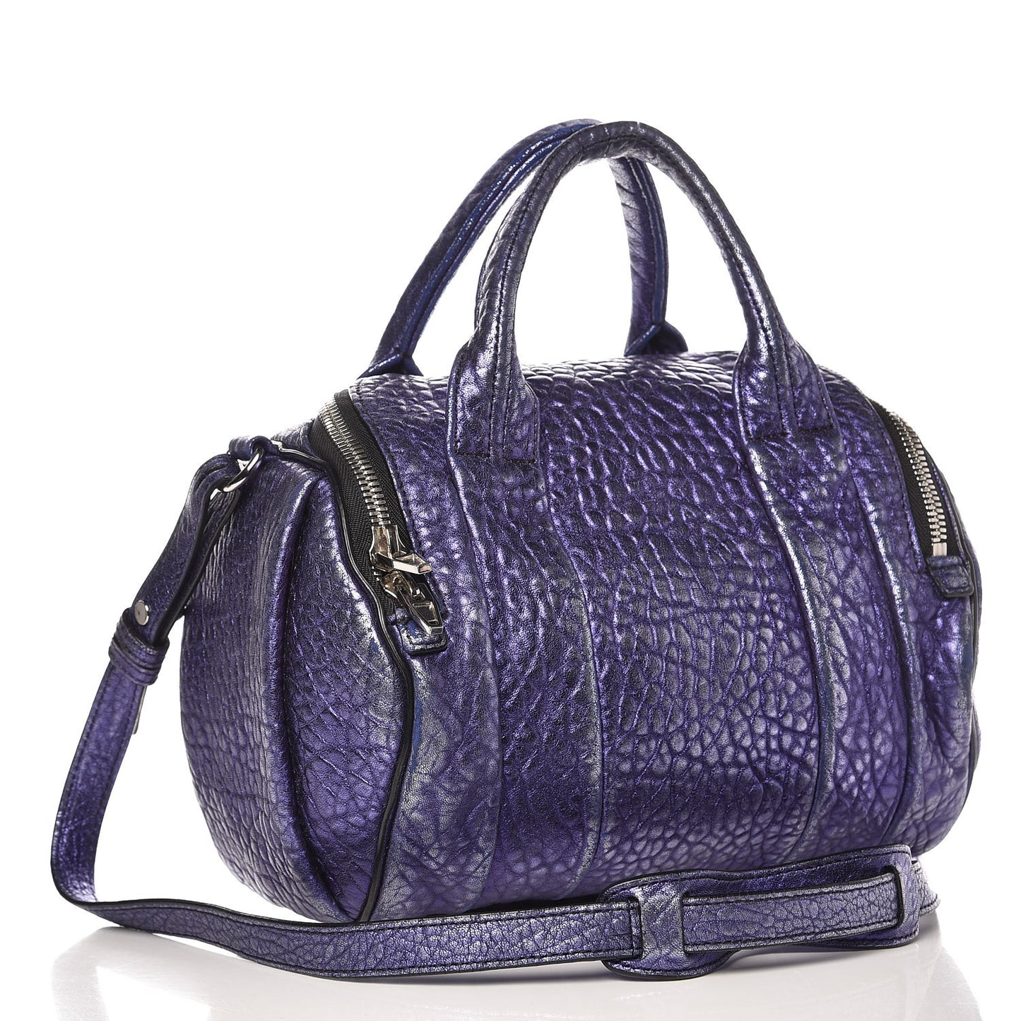Metallic Pebbled Lambskin Rocco Nile With Silver Hardware