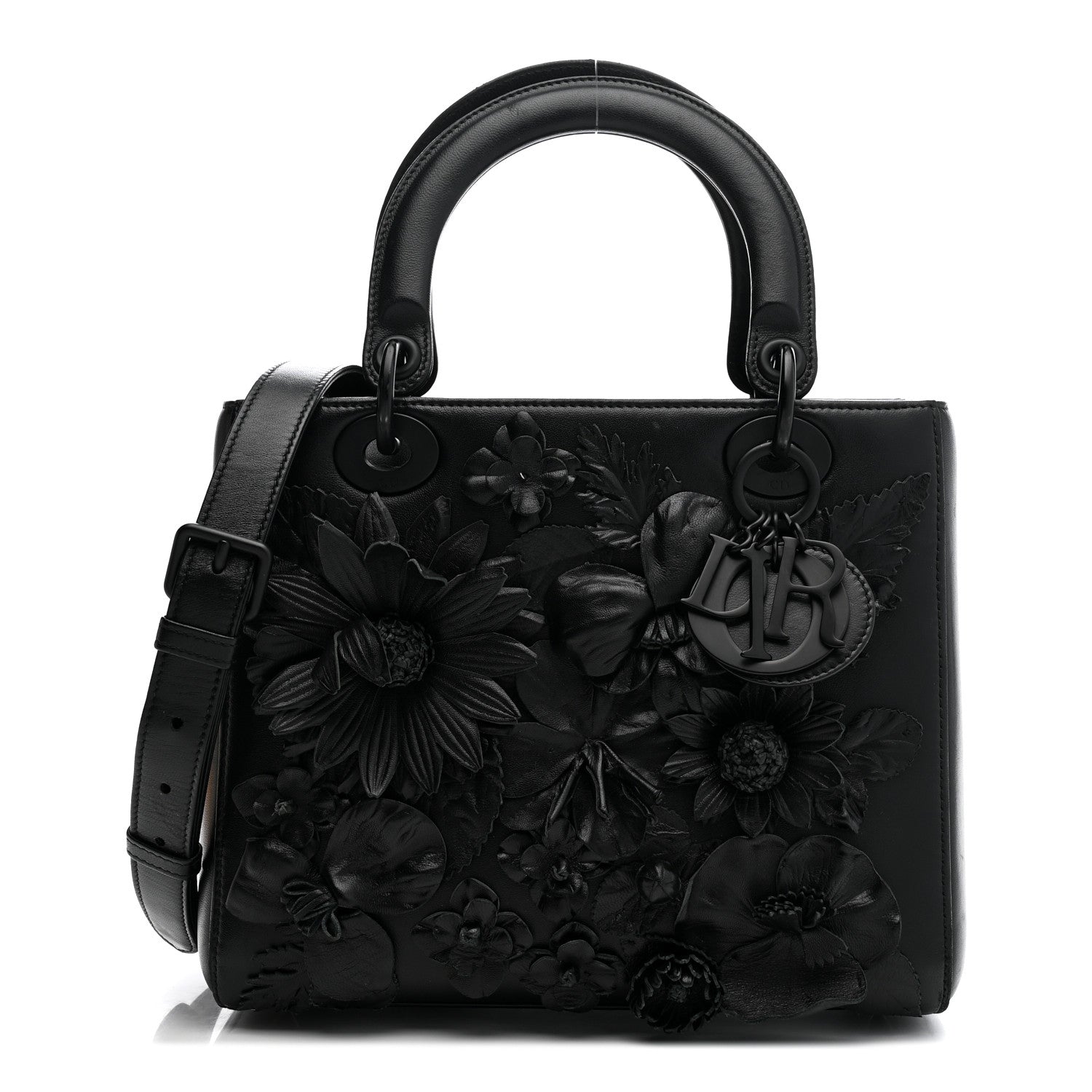 Christian Dior Ultra Matte Calfskin 3D Flower Embellished Medium Lady Dior Black 1 of 31