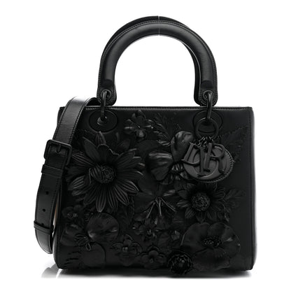 Christian Dior Ultra Matte Calfskin 3D Flower Embellished Medium Lady Dior Black 1 of 31