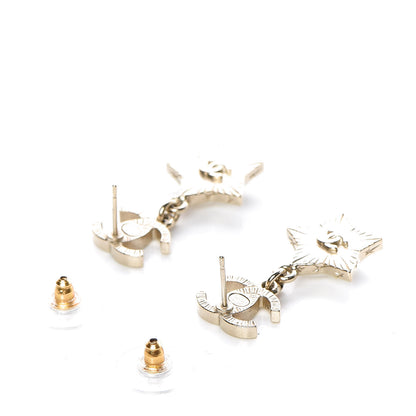 Chanel Metal Resin Pearl Star CC Drop Earrings Gold Pearly White 3 of 5