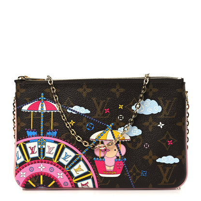 Louis Vuitton Monogram 2020 Christmas Animation Big Wheel Double Zip Pochette Rose Ballerine 1 of 7