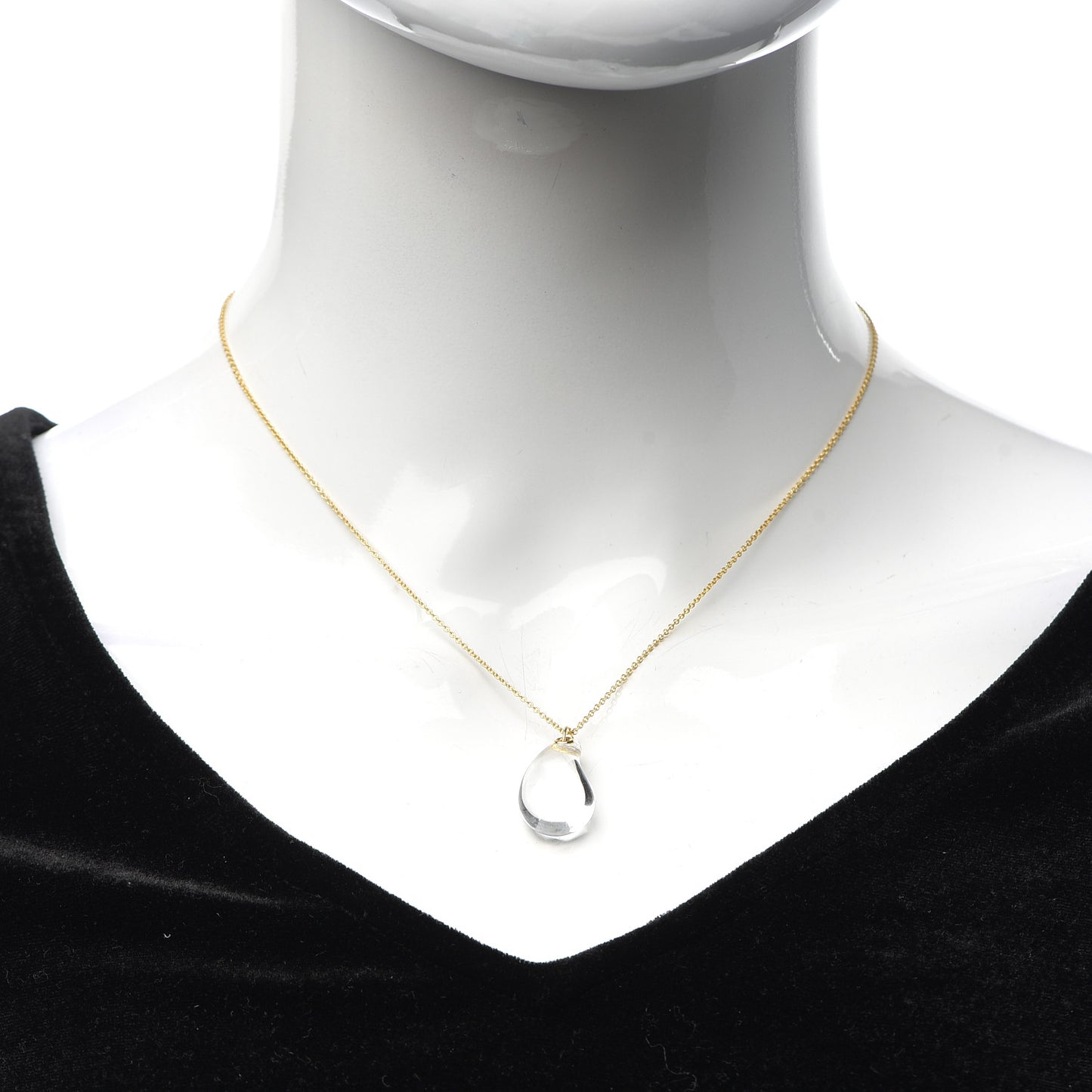 18K Yellow Gold Rock Crystal Elsa Peretti Teardrop Pendant Necklace